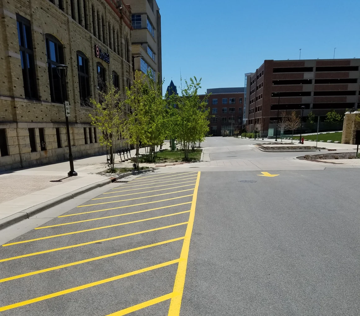 City street with parking spaces